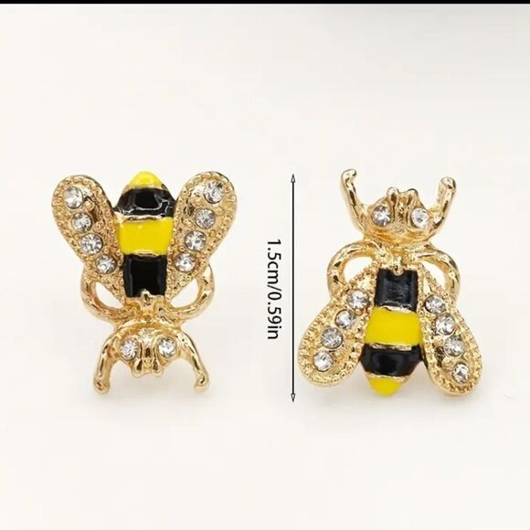 "Anita" 14K Gold Bumblebee Stud Earrings – Tiny Bees, Big Style Buzz - Picture 5 of 5